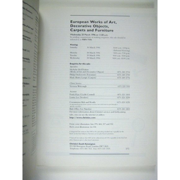 Christie's Catalog 1996 European Art Decorative Objects Carpets Furniture 7156 - Picture 5 of 8